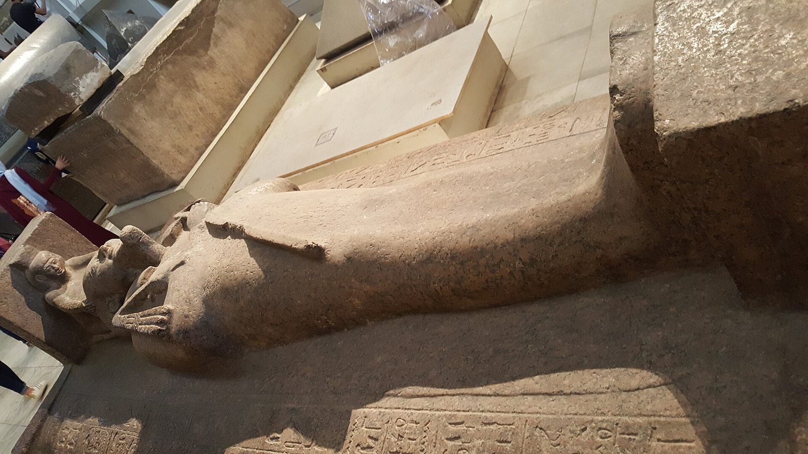 Large ancient sarcophagus displayed in the Egyptian Museum in Cairo
