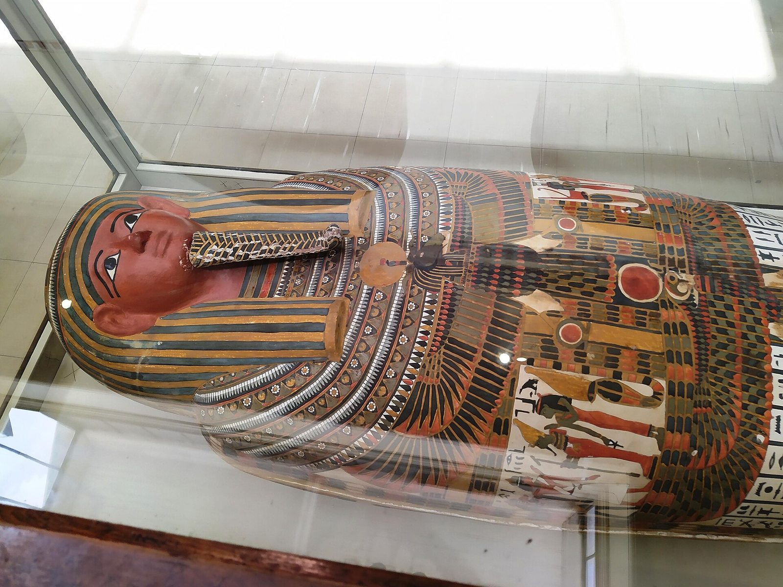 Ancient Egyptian sarcophagus photographed in a museum display